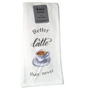 Avery Kitchen Towels Better Latte Than Never Coffee Cup Saucer 2-pc Gift NEW